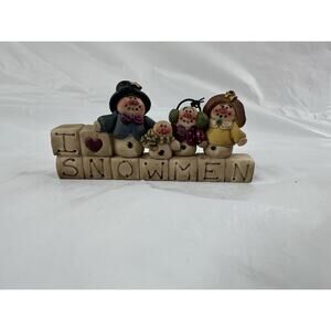 Blossom Bucket SUZI I Heart Snowmen Family Figurine On Blocks Primitive Folk Art